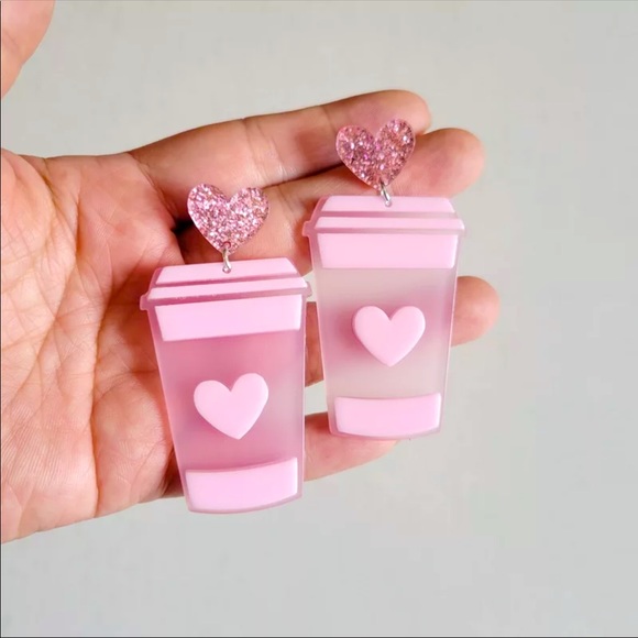 Jewelry - Lovely Pink Coffee Cup Dangle Earring